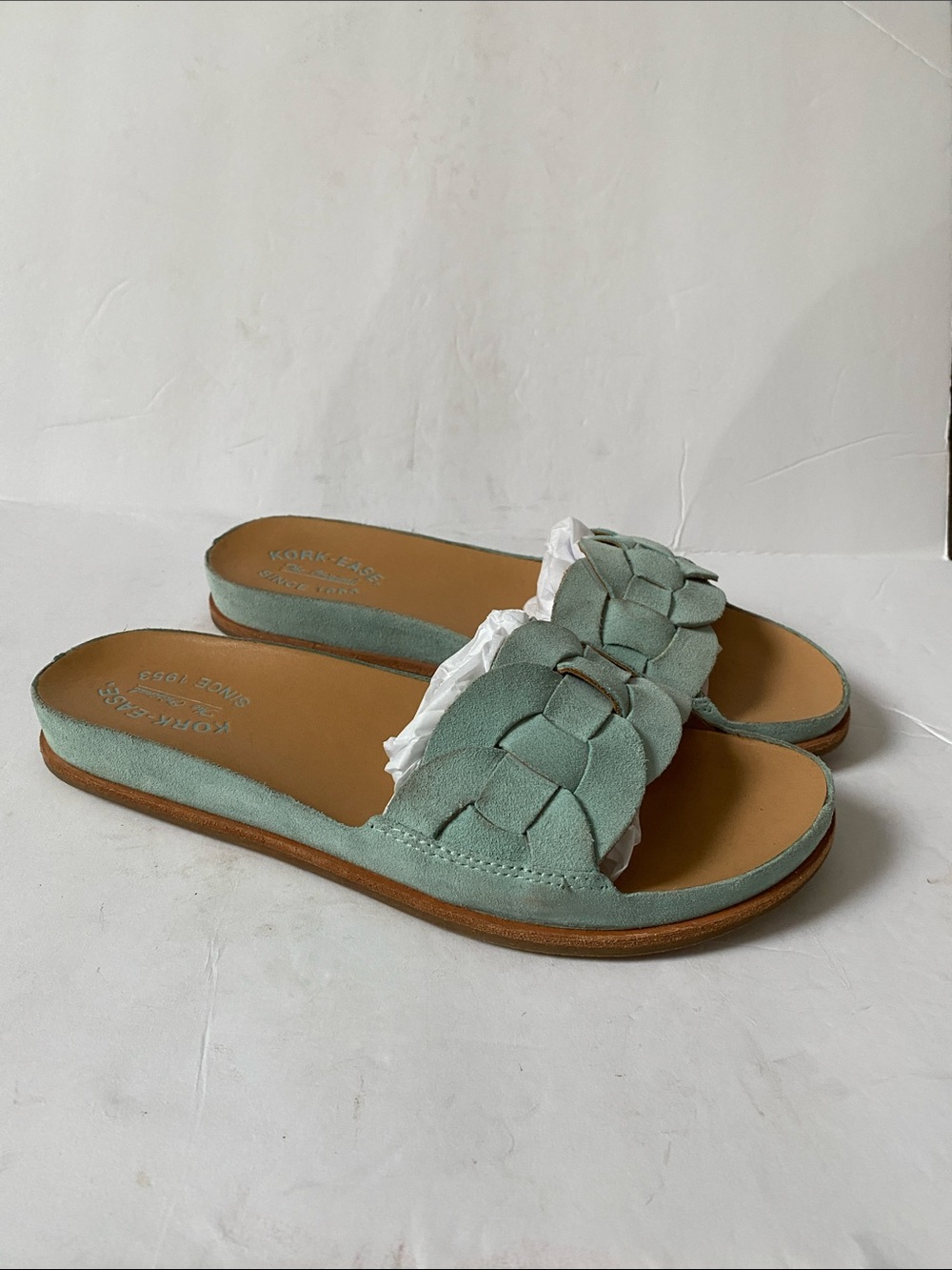 Kork-Ease Dolphin Braided Slide Sandals in Mint Green Suede - Picture 3 of 6